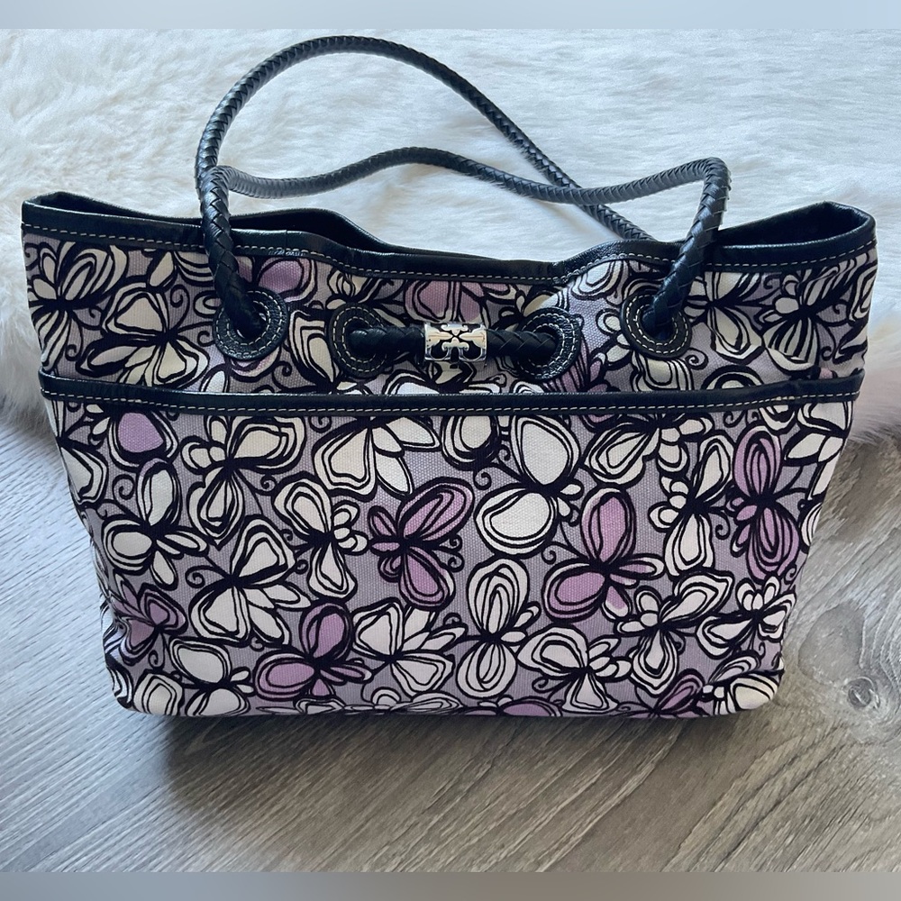 💜 BRIGHTON Lillian Bag in Butterfly Print with Floral Charm - Canvas & Leather - Picture 4 of 10